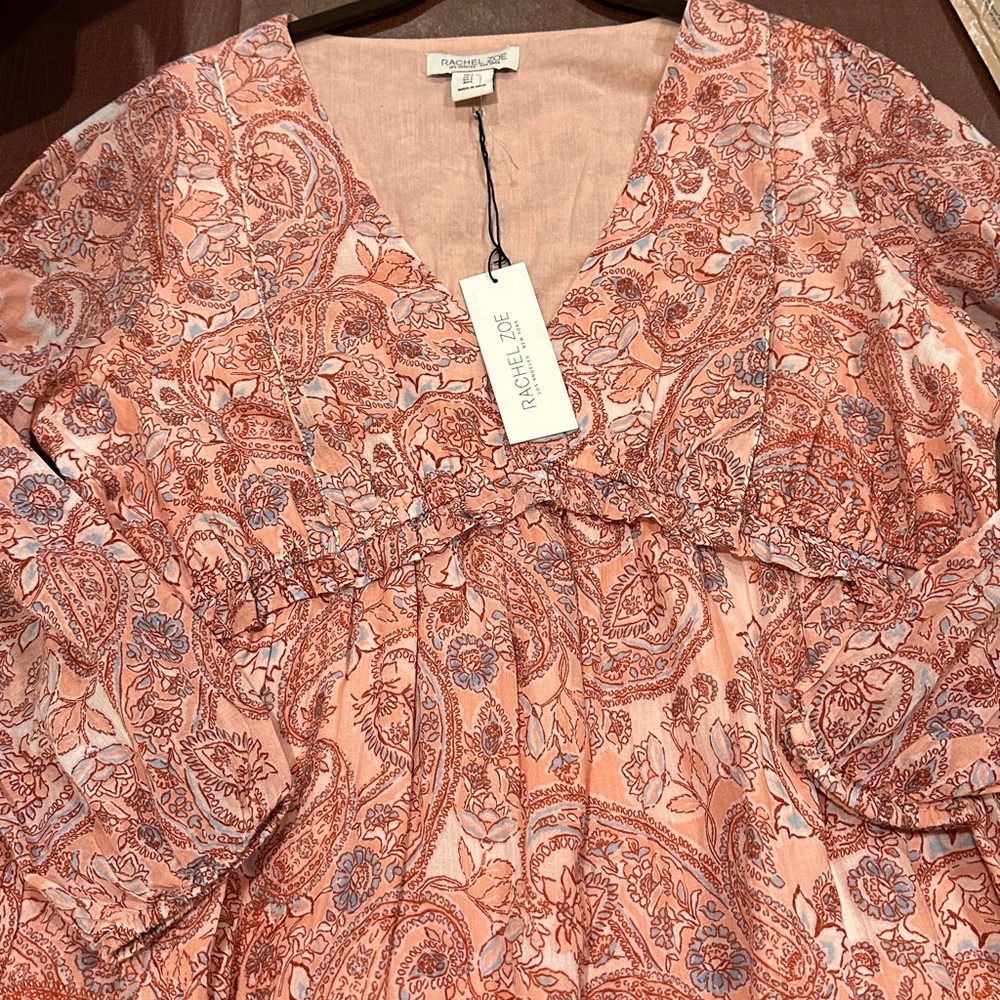 NWT Rachel Zoe paisley ruffled long sleeves tiered dress Womens Sz L - Picture 11 of 13
